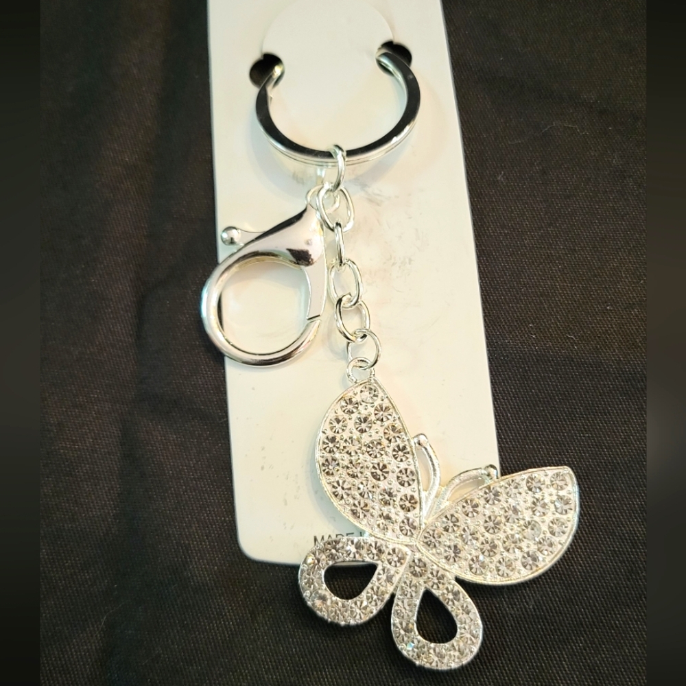 Silver Rhinestone Butterfly Keychain/ Bag Charm NWT